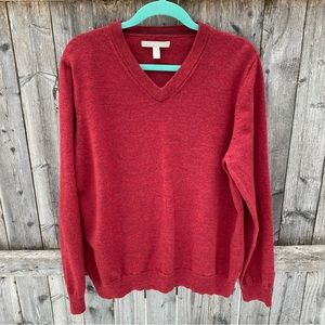 Nordstrom Men’s 100% Extra Fine Merino Wool Burgundy V-Neck Sweater Size…
